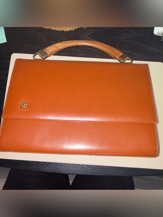 Handbags - MCM style Vintage Orange Briefcase with Wooden Handle